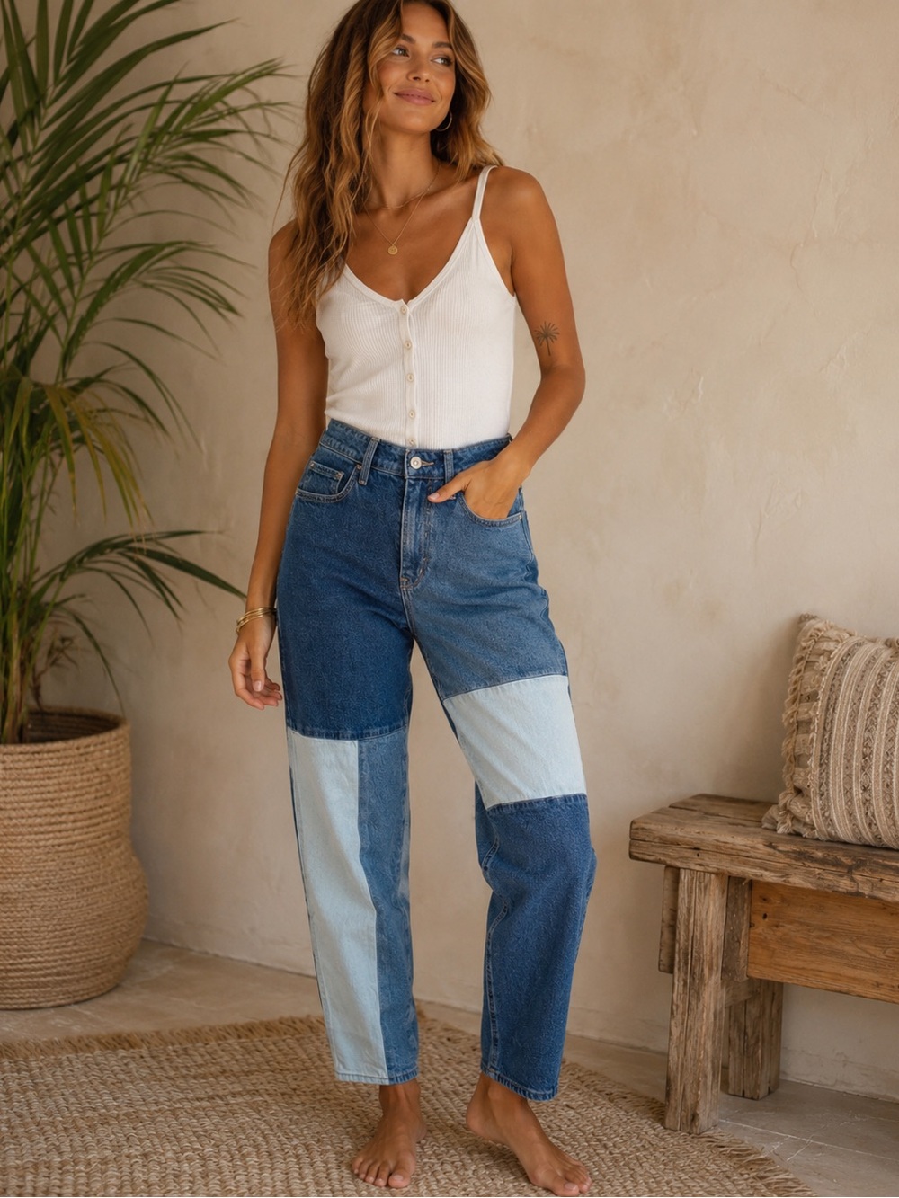 Hollister Ultra High-Rise Patchwork Mom Jeans